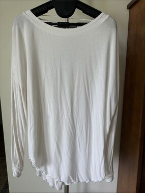 Free People Women’s Open Back White Long-Sleeve Ribbed Top